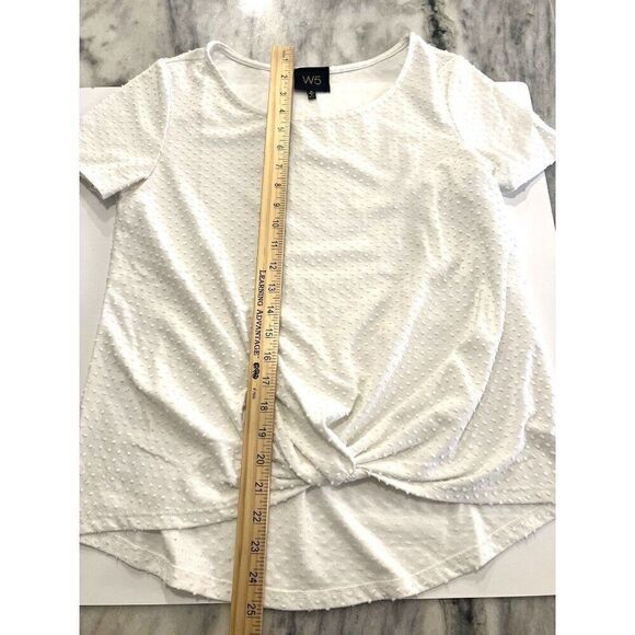Anthropologie W5 White Short Sleeve Tie-Waist Textured Shirt Sz M EUC - Picture 5 of 6